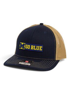 Michigan Wolverines GO BLUE 3D Snapback Trucker Hat- Navy/ Tan